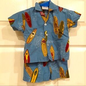 Hawaiian baby outfit set surf shirt shorts blue Kai Nani USA 12 Months baby